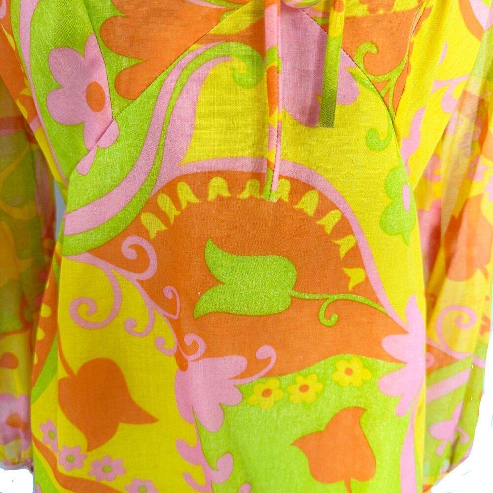 Young Edwardian 1960s Vintage Mod Floral Mini Dress Long Sleeve Tulip Print - Picture 5 of 12